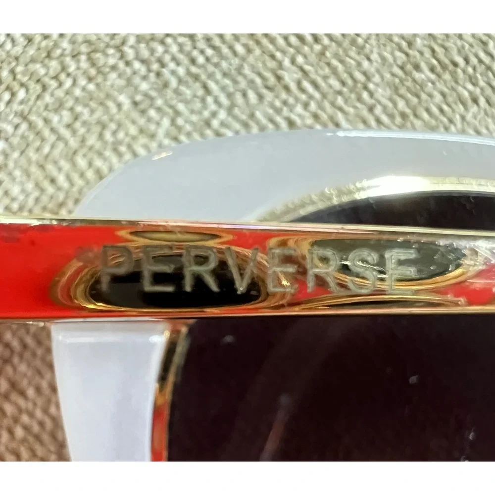 Perverse Sunglasses Lavender Lilac Oversized Round Gold Trim Dark Tint Lenses